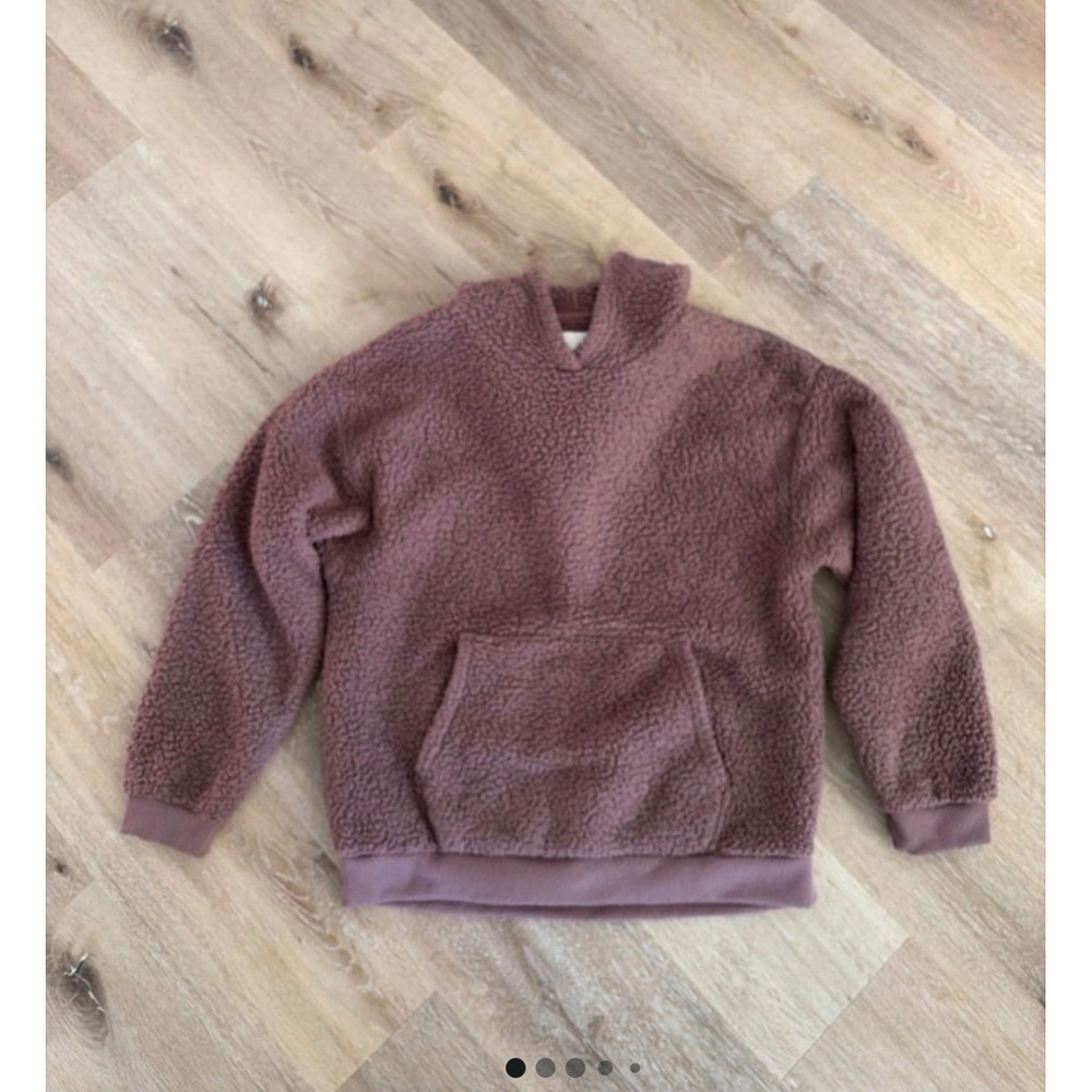 American Eagle Women Sherpa Hoodie Mauve Purple Faux Shearling Pullover